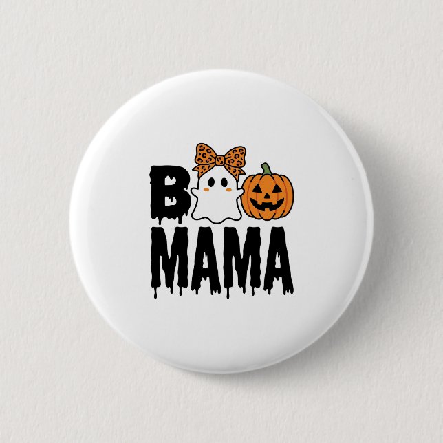 Boo Mama Halloween Ghost Pumpkin Bow Design Button (Front)