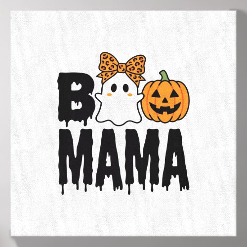 Boo Mama Halloween Ghost Pumpkin Bow Design Canvas Photo Tile