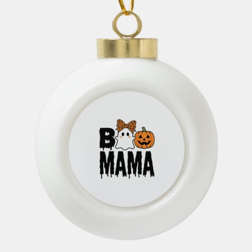 Boo Mama Halloween Ghost Pumpkin Bow Design Ceramic Ball Christmas Ornament