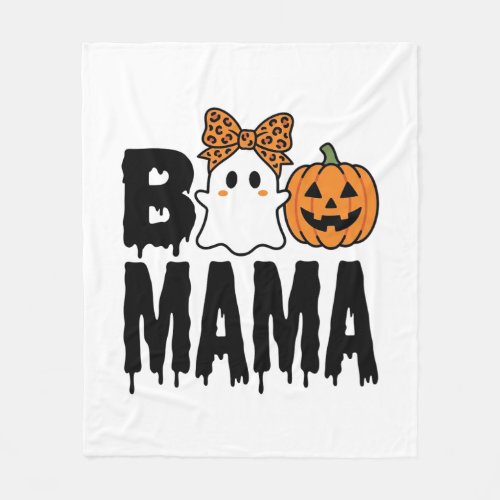 Boo Mama Halloween Ghost Pumpkin Bow Design Fleece Blanket