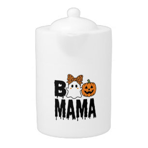 Boo Mama Halloween Ghost Pumpkin Bow Design Teapot