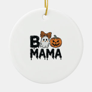 Boo Mama Halloween Ghost Pumpkin Mom Shirt Design_ Ceramic Ornament