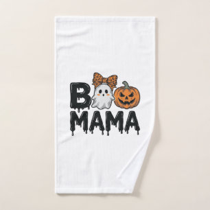 Boo Mama Halloween Ghost Pumpkin Mom Shirt Design_ Hand Towel