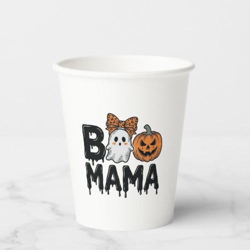 Boo Mama Halloween Ghost Pumpkin Mom Shirt Design_ Paper Cups