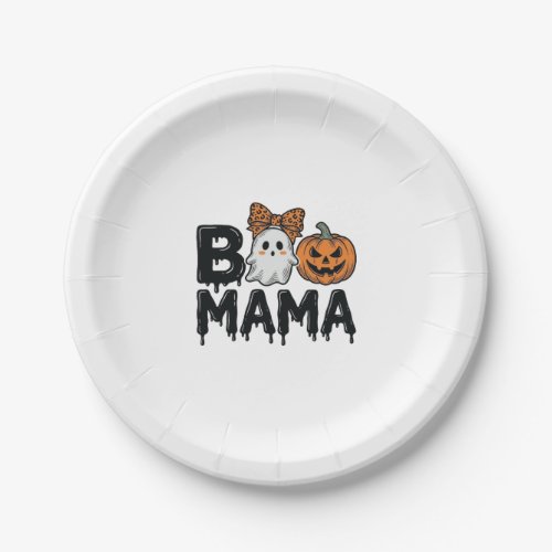 Boo Mama Halloween Ghost Pumpkin Mom Shirt Design_ Paper Plates
