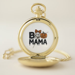 Boo Mama Halloween Ghost Pumpkin Mom Shirt Design_ Pocket Watch
