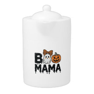Boo Mama Halloween Ghost Pumpkin Mom Shirt Design_ Teapot