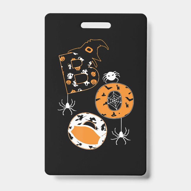 Boo Mask Spider Witch  Pumpkin Pattern Badge (Front)