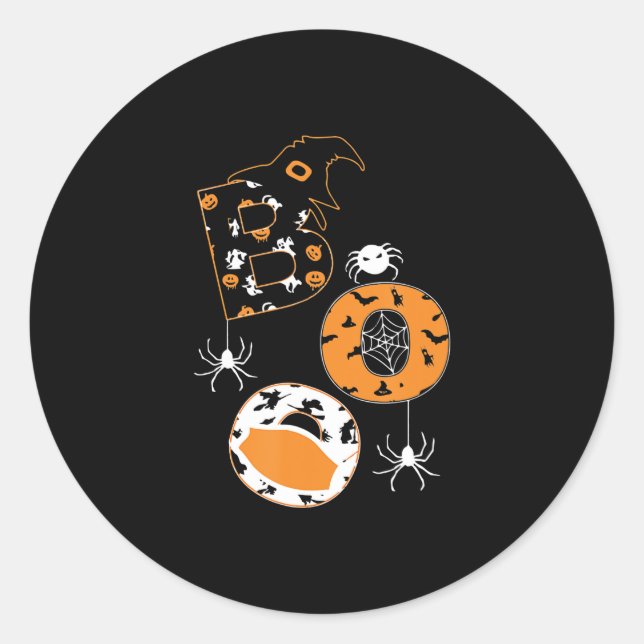 Boo Mask Spider Witch  Pumpkin Pattern Classic Round Sticker (Front)