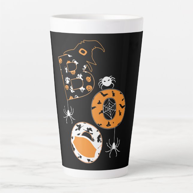 Boo Mask Spider Witch  Pumpkin Pattern Latte Mug (Front)