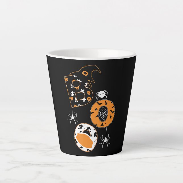 Boo Mask Spider Witch  Pumpkin Pattern Latte Mug (Front)