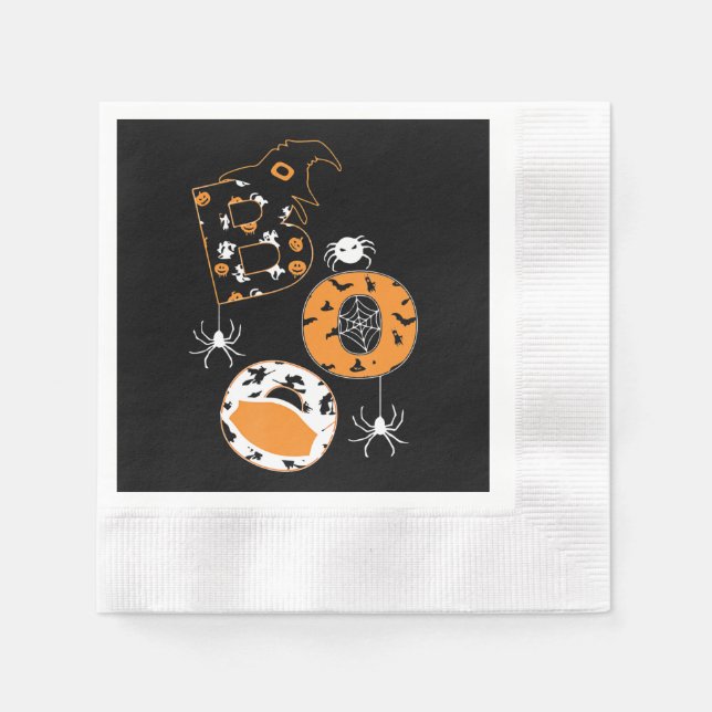 Boo Mask Spider Witch  Pumpkin Pattern Napkins (Front)