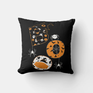 Boo Mask Spider Witch  Pumpkin Pattern Throw Pillow