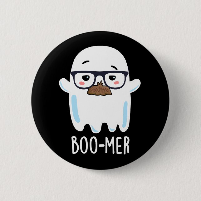 Boo-mer Funny Middle Aged Ghost Pun Dark BG Button (Front)