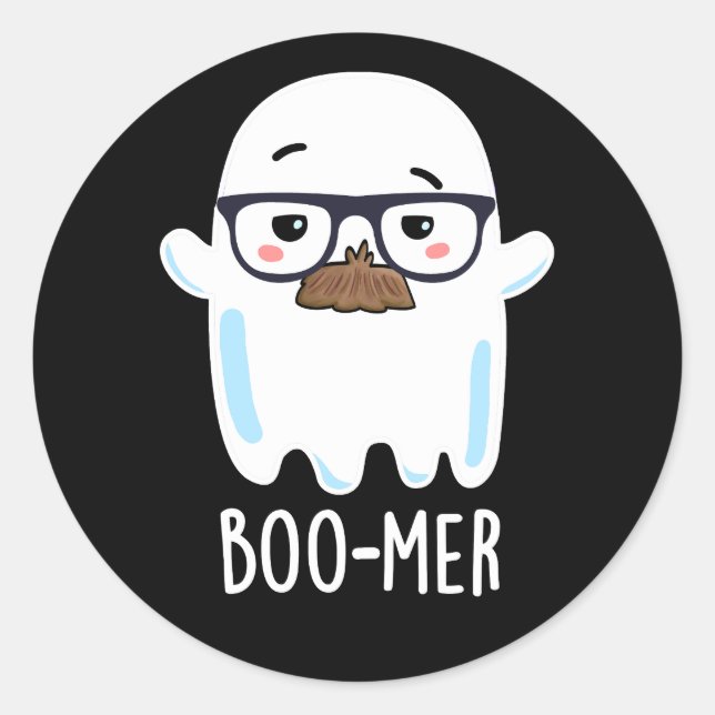 Boo-mer Funny Middle Aged Ghost Pun Dark BG Classic Round Sticker (Front)