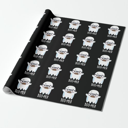 Boo_mer Funny Middle Aged Ghost Pun Dark BG Wrapping Paper