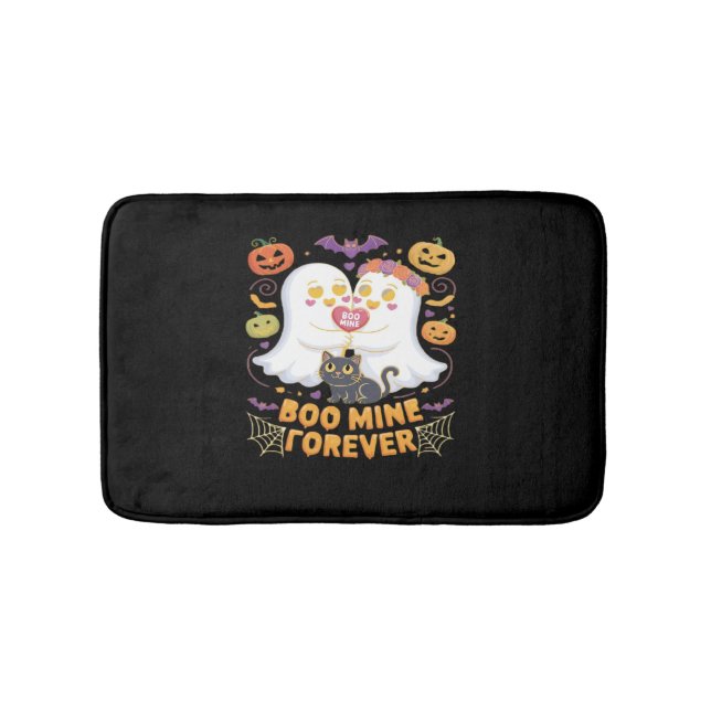 Boo Mine Forever Cute Ghosts Black Cat Love Hallow Bath Mat (Front)