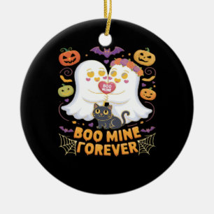 Boo Mine Forever Cute Ghosts Black Cat Love Hallow Ceramic Ornament