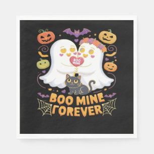 Boo Mine Forever Cute Ghosts Black Cat Love Hallow Napkins