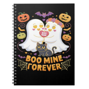 Boo Mine Forever Cute Ghosts Black Cat Love Hallow Notebook