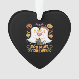 Boo Mine Forever Cute Ghosts Black Cat Love Hallow Ornament