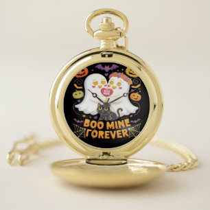 Boo Mine Forever Cute Ghosts Black Cat Love Hallow Pocket Watch
