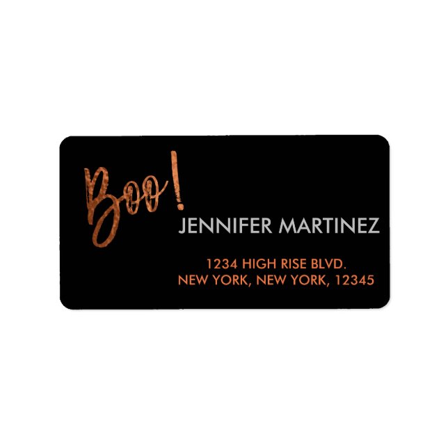 Boo! Modern Halloween Address Label (Front)