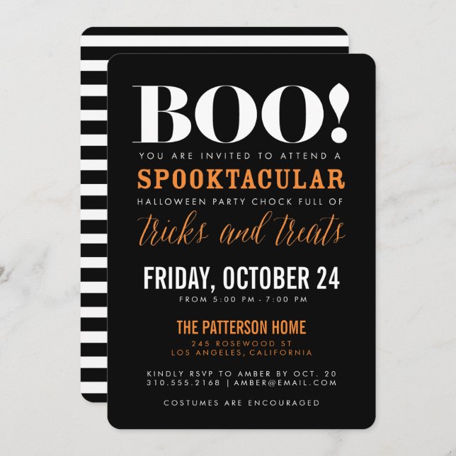 BOO | Modern Halloween Party Invitation (Front/Back)