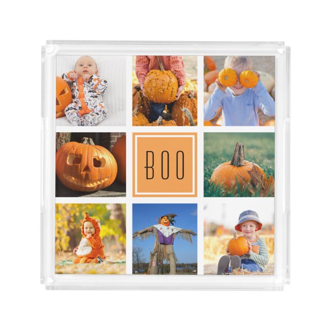 Boo Modern Halloween Photo Collage Acrylic Tray (Front)