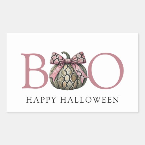 Boo Modern Snake Skin Pumpkin With Pink Bow Rectangular Sticker