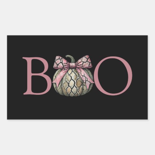 Boo Modern Snake Skin Pumpkin With Pink Bow Rectangular Sticker