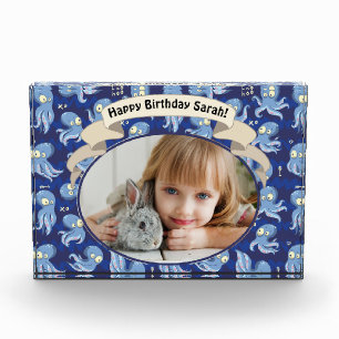 Boo Octopus Blue Cute Kids Birthday Party Photo Block