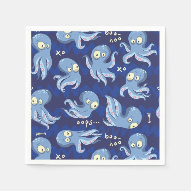 Boo Octopus Blue Kids Clothing & Décor Napkins (Front)