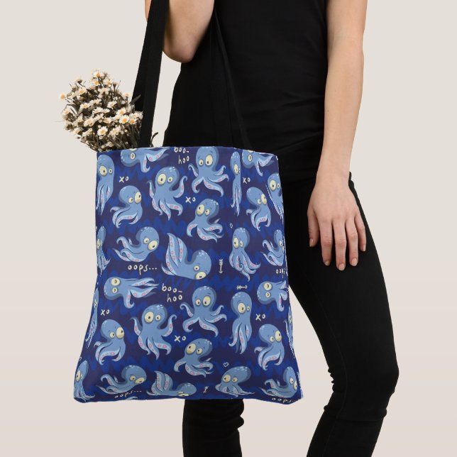 Boo Octopus Blue Kids Clothing & Décor Tote Bag (Close Up)