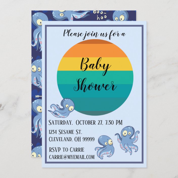 Boo Octopus Blue Retro Baby Shower Invitation Zazzle Com