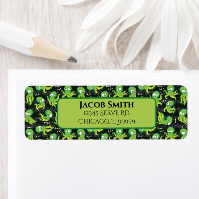 Boo Octopus Cute Green Kids Return Address Label (Insitu)
