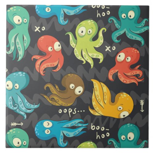 Boo Octopus Cute Multicolor Kids Clothing  Dcor Ceramic Tile