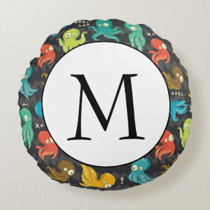 Boo Octopus Cute Multicolor Kids Clothing & Décor Round Pillow