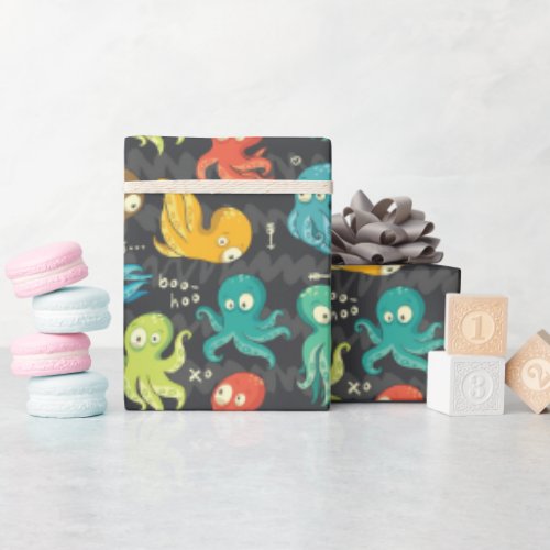 Boo Octopus Cute Multicolor Kids Clothing  Dcor Wrapping Paper