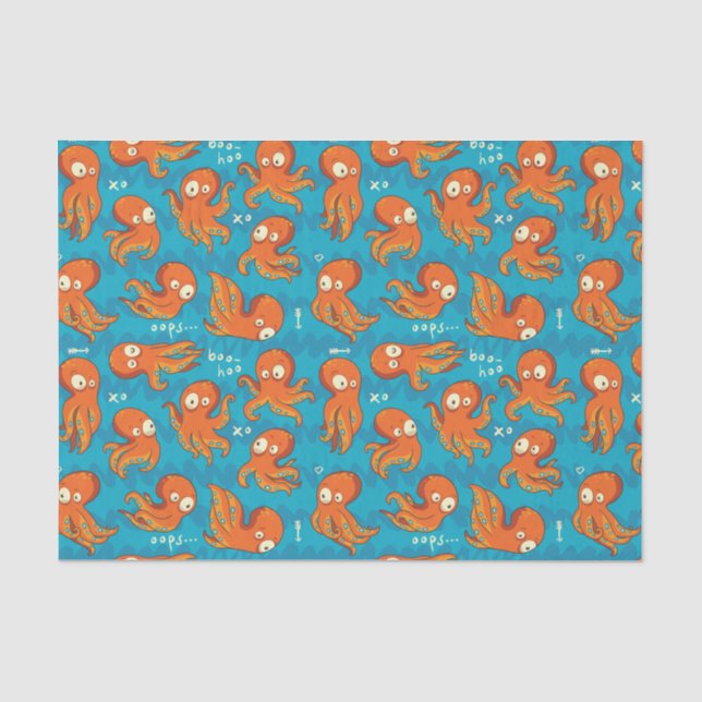 Boo Octopus Cute Orange Kids Clothing & Décor Tissue Paper (Front)