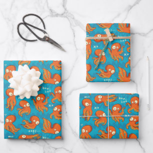 Boo Octopus Cute Orange Kids Clothing & Décor Wrapping Paper Sheets