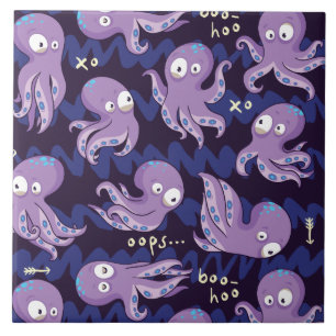 Boo Octopus Cute Purple Kids Clothing & Décor Ceramic Tile