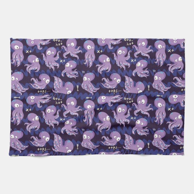 Boo Octopus Cute Purple Kids Clothing & Décor Kitchen Towel (Horizontal)