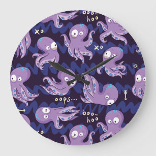 Boo Octopus Cute Purple Kids Clothing & Décor Large Clock
