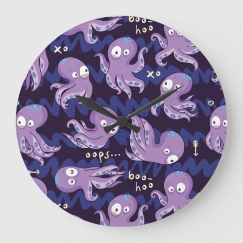 Boo Octopus Cute Purple Kids Clothing  Dcor Large Clock