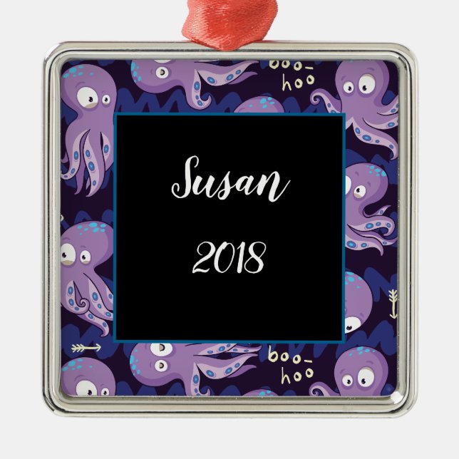 Boo Octopus Cute Purple Kids Clothing & Décor Metal Ornament (Front)