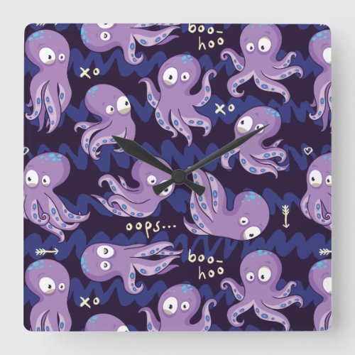 Boo Octopus Cute Purple Kids Clothing  Dcor Square Wall Clock