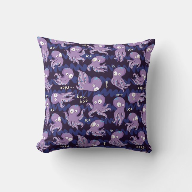 Boo Octopus Cute Purple Kids Clothing & Décor Throw Pillow (Front)