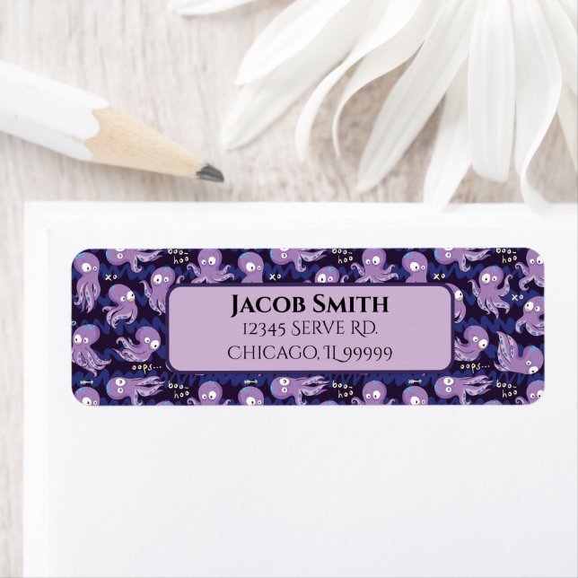 Boo Octopus Cute Purple Kids Return Address Label (Insitu)