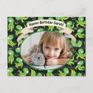 Boo Octopus Green Cute Kids Birthday Party Invite
